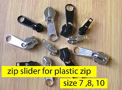 Zipper Slider - PLASTIC SPIRAL Coil  ZIP # 7 8 10 Zip Slider Pull Zipper Repair  • £5.20