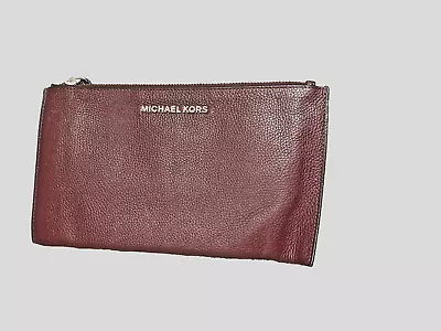 Michael Kors MK Slim Burgundy/Wine Zipper Leather Wristlet • $21.99