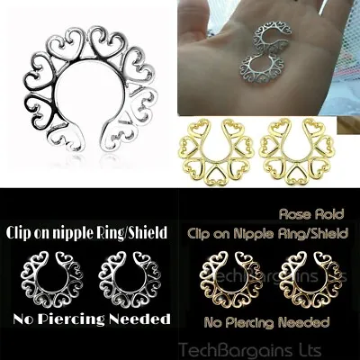 £3.69 • Buy 1 Pair Non Piercing Clip On Nipple Ring W/ Tribal Hearts Shields Body Jewelry UK