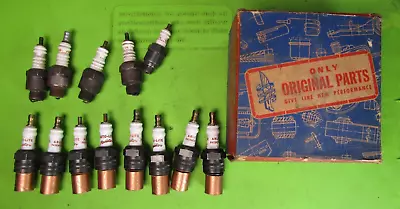 Vintage Auto-Lite Resistor Spark Plugs W/ 8 ARL-5 Plugs 5 Champions J-8 Y-4 J-7 • $27