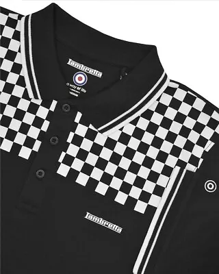 £21.99 • Buy Mens Lambretta Two Tone Classic Retro Mod Ska Black Polo Shirt Sizes M To 4XL