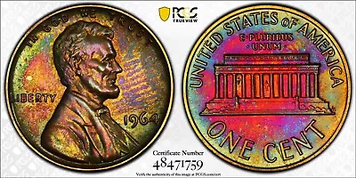 1964 Proof Lincoln Cent Penny PCGS PR63BN Beautiful Toning • $84.99