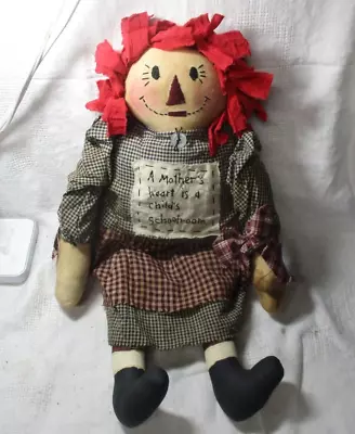 Primitive Antique Cloth Volland Raggedy Ann A MOTHERS HEART TEACHER DOLL 21  !!! • $19.95