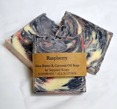 Handmade Vegan Natural  Coconut Oil Shea Butter Raspberry Soap Charcoal • £4.25