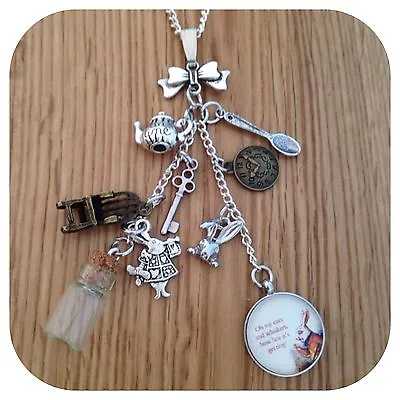 £5.69 • Buy Alice In Wonderland White Rabbit Im Late LONG CLUSTER Necklace 