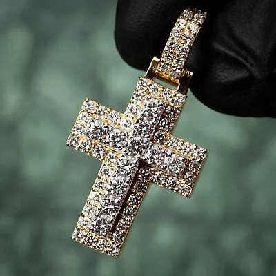 Excellent Cut VVS Lab Grown 2.75Ct 14K Yellow Gold Pointer Cross Pendant • $1800