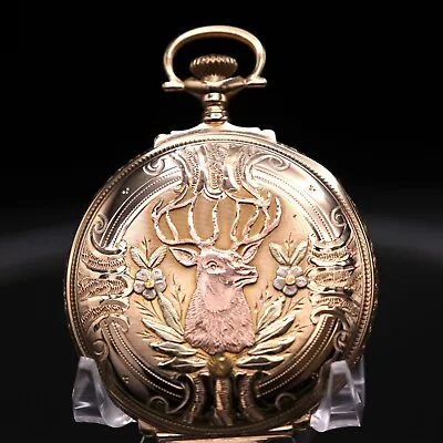 Multicolor Gold Elgin Stag Hunters Case Pocket Watch • $3000