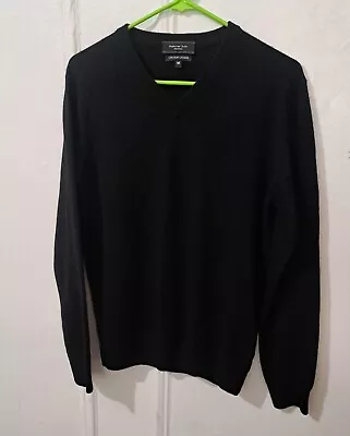 Mantovani Studio Mens ITALIAN CASHMERE Medium Black Pullover Vneck Sweater • $55