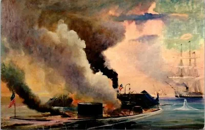 Postcard Battle Of Ships Monitor & Merrimac Newport News Virginia VA        3317 • $12.95