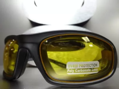 MOTORCYCLE DRIVING Day Night RIDING PADDED Yellow Lens SHOOTING GLASSES GOGGLES • $14.99