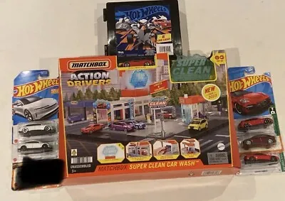 Matchbox Action Drivers Car Wash Playset Lights Sounds Plus 5 Cars Case Hotwheel • $39.96