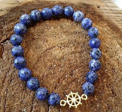 $73 • Buy Gold Wheel & Natural  Lapis Lazuli Healing Gemstone Beaded Bracelet Men Man