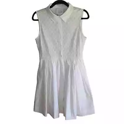 ERIN FETHERSTON Button Down Dress Sleeveless Collar Pockets White Women's Size 8 • $60