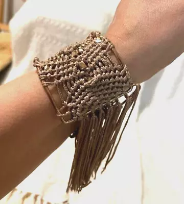 Fringed Macrame Cuff Bracelet • $12