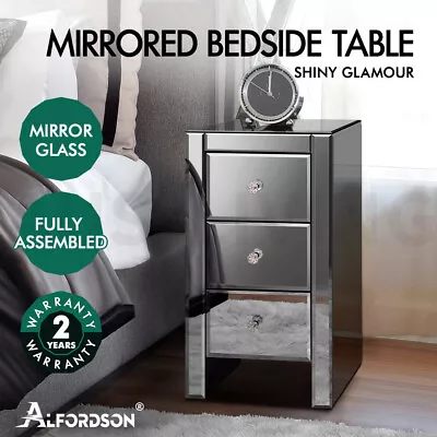 ALFORDSON Bedside Table Mirrored Cabinet Nightstand Side End Table Drawers • $144.79