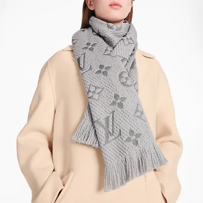 Louis Vuitton LV Monogram Logomania Pearl Grey Scarf • $350