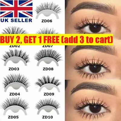 £5.52 • Buy No Glue Needed Self-adhesive False Eyelashes 3D Mink Reusable Natural Curly UK