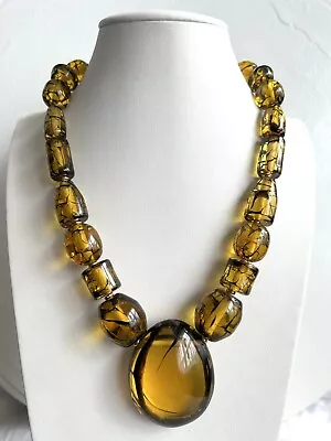 Vintage Style  Transparent Amber Resin Beads Handmade Necklace From Nepal. • $39.99