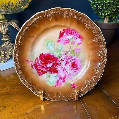 Antique Hand Painted PINK ROSES Gold Trim Cabinet Plate Carl Tielsch CT Germany • $58