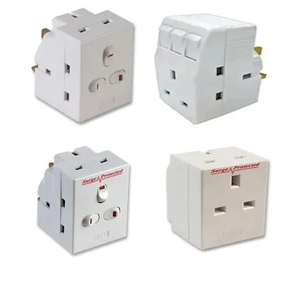 3 Way Plug In Mains 13A Power Adaptor UK Switched Surge Protected Socket  2 3 • £7.50