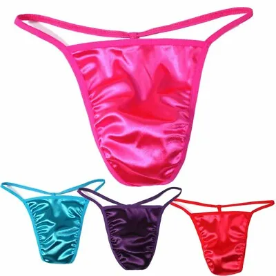 Men Sexy Silky Satin Bikini Brief Panties Thong T-back Pouch G-string Underwear • £3.47