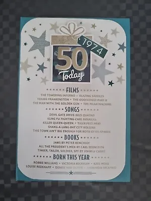 50th Birthday Card Male Year You Were Born Events From 1974 (9 X 6 ) 50 Fifty • £3.99