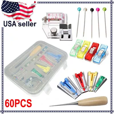 $12.99 • Buy 60pcs Fabric Bias Binding Tape Maker Kit Binder Foot For Sewing Quilting Sew Kit
