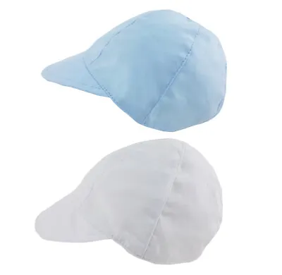 Newborn Baby Boys Sun Hat Soft Peak Cap White Blue  0-3-6-12-18 Mth - Pesci Baby • £5.95