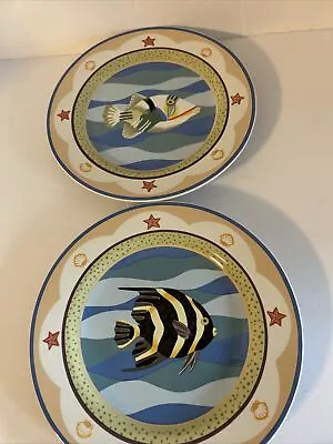 Sakura CORAL REEF Fish Pattern Salad/Dessert Plates Claire Murray Set Of 2 • $12