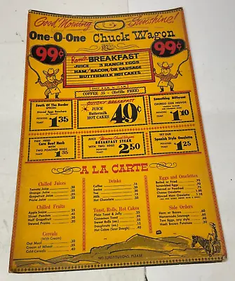 Chuck Wagon Original Vintage Restaurant Menu Western Breakfast Ranch • $9.95
