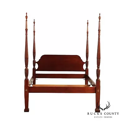 Queen Size Vintage Rice Carved Mahogany Poster Bed • $1495