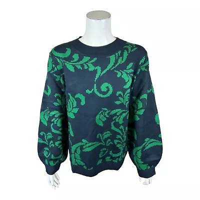 G.I.L.I. Women's Pullover Jacquard Knit Sweater Navy Green Large Size • $30