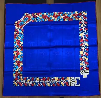 Stored Item W/ Defects Must De Cartier Vintage Silk Scarf Jeweled Blue 85cm • $84.97