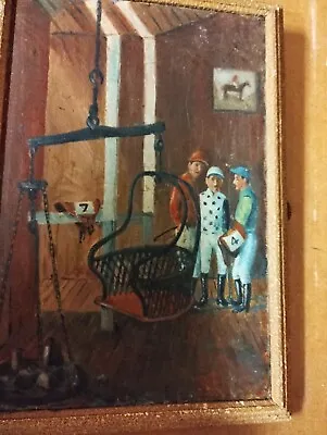 Horse Racing  Mullins  Oil Painting 1940s Weighing Room With Two Other Jockeys • £50