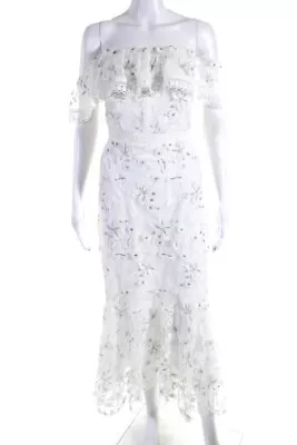 Shoshanna Womens Metallic Embroidered Floral Tulle Midi Dress White Size 8 • $42.69