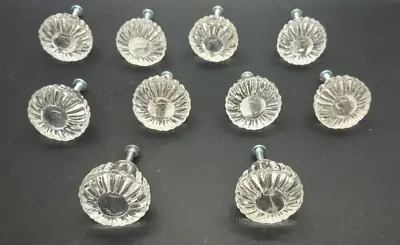 Vtg Crystal Clear Glass Drawer Knobs Flower Shape Cabinet Door Pulls Set Of 10 • $54.95