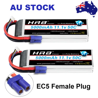 $85.29 • Buy 2pcs HRB 3S 5000mAh 11.1V 50C EC5 LiPo Battery For RC Car Airplane Drone Boat
