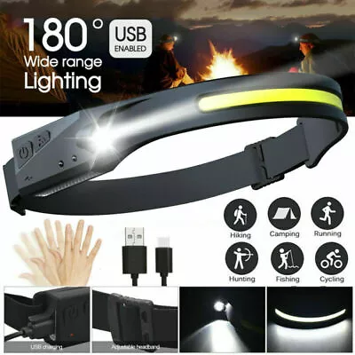 LED Head Torch Waterproof Motion Sensor Headlamp COB USB Rechargeable Headlight • $19.59