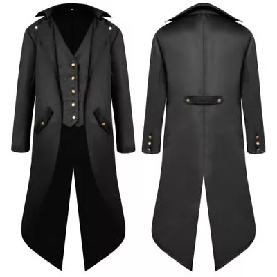 Men Steampunk Tailcoat Jacket Gothic Victorian Frock Coat Uniform Costume Tuxedo • $17.86