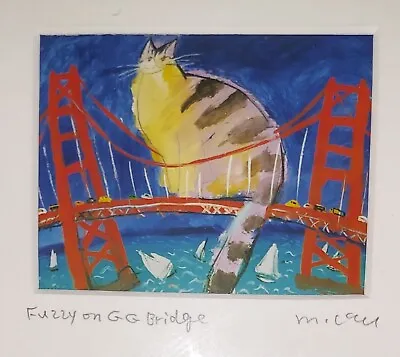 Signed 1987 MICHAEL LEU  Fuzzy On G G Bridge  Contemp. CAT Print Framed • $149.99