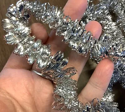 True Vintage Silver Looped Tinsel Christmas Feather Tree Garland 18’x1” • $10