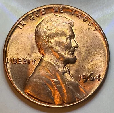 1964 Lincoln Memorial Cent Unc Mostly Red- Machine Doubling On Reverse • $7.99