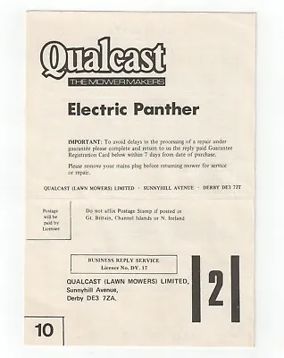 Qualcast Electric Panther Lawnmower Guarantee Card • £1.99