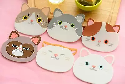 $9.49 • Buy US 6 Pack Cat Coasters Mug Cushion Tea Cup Pad Tableware Mat Silicone Place Mat