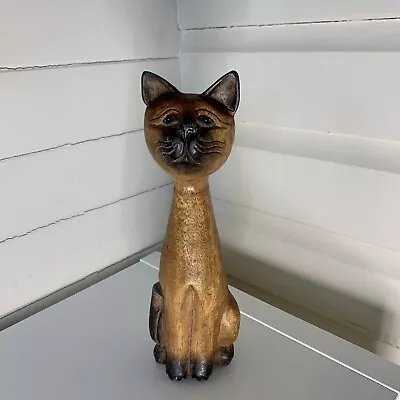 Vintage Cat Figuring Wooden Hand Crafted Seamese Kitten 29cm Tall • $58.40