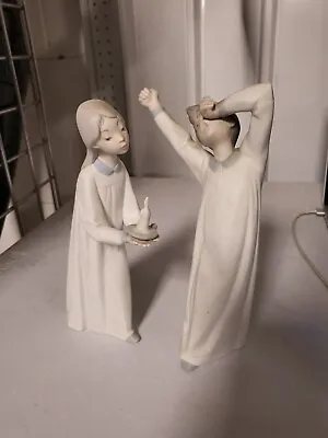 Lot Of 2 Lladro 8  Figurines Girl With Candle 4668 Boy Awakening 4870 *see Desc • $39.99