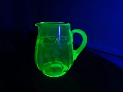 Vintage Vaseline Uranium Glass Green Pitcher Depression Glass Large • $99.95