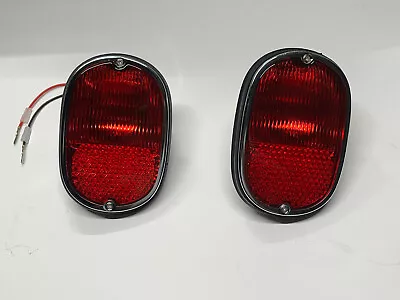 TAIL LIGHT ASSEMBLY PAIR LEFT & RIGHT RED W/ CHROME RINGS VW T2 BUS 1962-1971 • $78.95