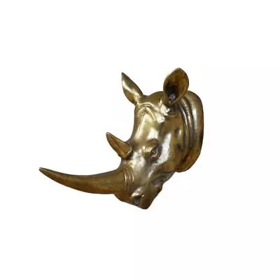Animal Head Wall Mounted Resin Large Rhino Golden 3D Art Home Living Room Decor • £21.99