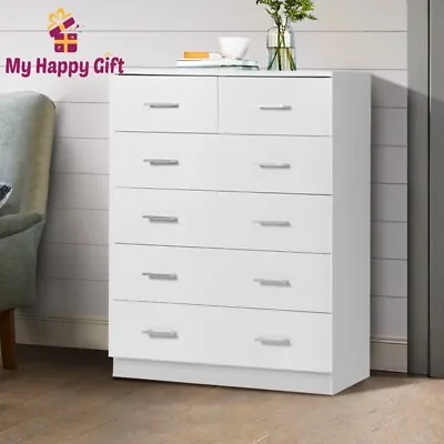 Artiss Tallboy Dresser Table 6 Chest Of Drawers Cabinet Bedroom Storage White • $169.39
